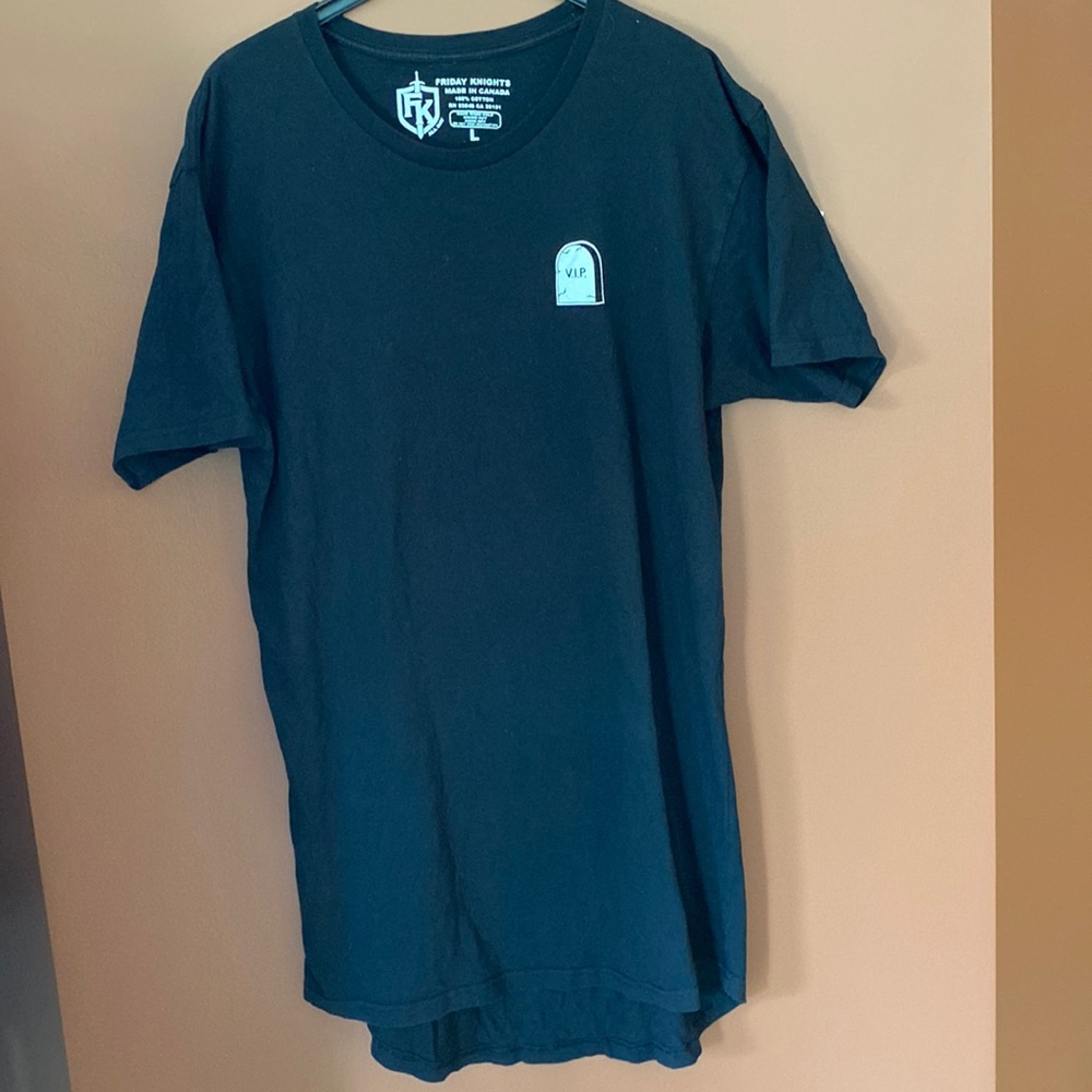 Men’s Friday Knights T-shirt extra long made in Canada.
